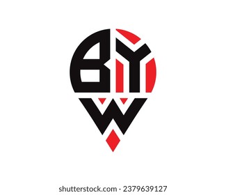 Diseño del logotipo de la forma de la ubicación de la letra BYW. Diseño sencillo del logotipo de ubicación de letra BYW.