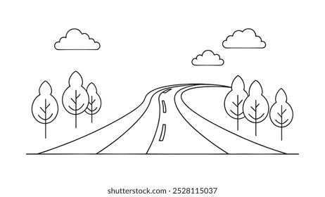 
Byway road continuous line art flat vector illustration on white background