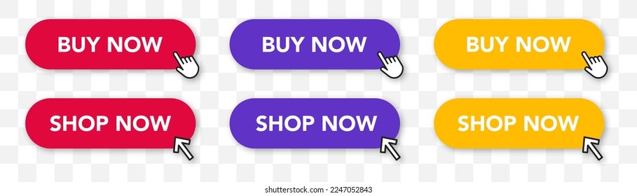 Por ahora. Botón Comprar ahora.  Compras en línea.  Haga clic aquí. Elementos de diseño Web. Botones Web. Ilustración vectorial.