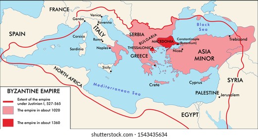 The Byzantine Empire Historical Map. Ready To Print Vector Art.