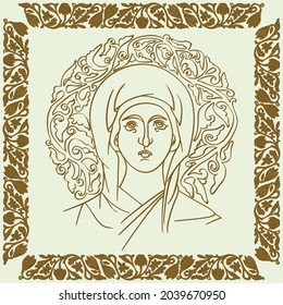 ícono bizantino virgen deva divino estilo de papel ilustración vectorial con decoración de adorno floral