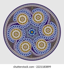 Byzantine mosaic floor. Decorative antique old ceramic tile pattern. Arabesque ornament for interior decoration, design, fabric, wallpaper. Ancient mandala with ethnic motifs. Vector illustration.