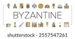 byzantium empire justinian icons set vector. hagia theodora, mosaics orthodox, iconoclasm nicaea, heraclius procopius, greek byzantium empire justinian color line illustrations