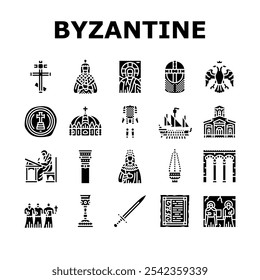 hagia theodora, mosaicos ortodoxos, iconoclastia nicaea, heráclio procópio, grego byzantium império justiniano glifo pictograma Ilustrações