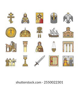 hagia theodora, mosaicos ortodoxos, iconoclastia nicaea, heráclio procópio, grego byzantium império justiniano ilustrações da linha de cor justiniana