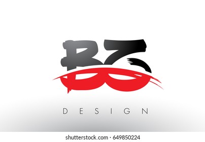 BZ B Z Brush Logo Letters Design with Red and Black Colors and Brush Letter Concept.