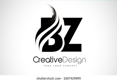 BZ B Z Creative Modern Black Letters Logo Design with Brush Swoosh