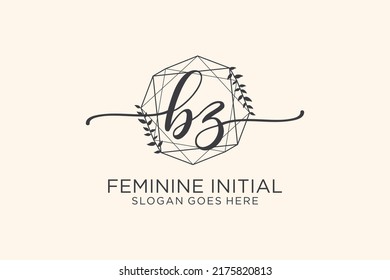 BZ beauty monogram and elegant logo design handwriting logo of initial signature, wedding, fashion, floral and botanical with creative template.