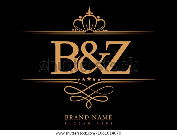 B&Z Initial logo, Ampersand initial logo\
gold with crown and classic\
pattern