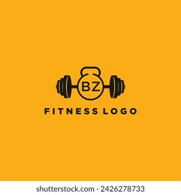BZ initial monogram for fitnes or gym logo with creative barbell design