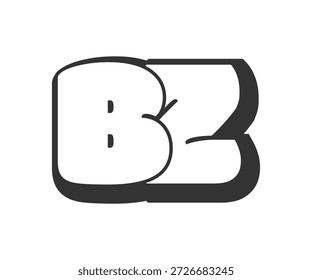 Logotipo BZ, bolha de letras cômicas, arredondado em estilo graffiti silhueta preto e branco. Trendy pré-escola B e Z letra texto para festa do festival, iniciais pessoais, crianças impressão funky e web. Ilustração vetorial.