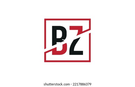 BZ logo design. Initial BZ letter logo monogram design in black and red color with square shape.