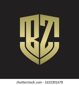 BZ Logo monogram with emblem shield shape design isolated gold colors on black background