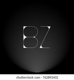 BZ White thin minimalist LOGO Design with Highlight on Black Background.