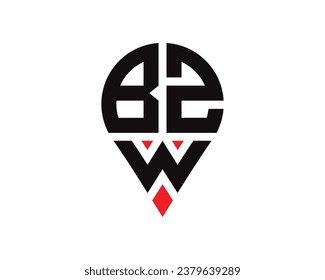 BZW letter location shape logo design. BZW letter location logo simple design.