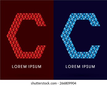 C ,Abstract font, concept hot and cool, fire and ice, graphic, vector.