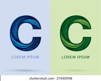 C ,Abstract , font, concept Spin water, wind and natural, designed using blue and green grunge brush,sign.