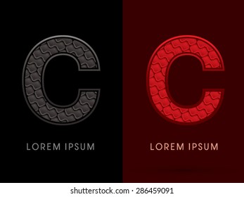 C, Abstract Font, Text, Typography, concept luxury hot and dark, red and black, pattern, graphic vector.