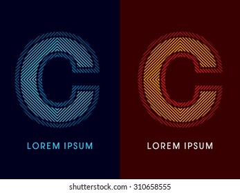 C ,abstract luxury font, Designed using cool and hot colors, line square, geometric shape, graphic vector.
