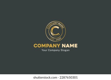 C alphabet abstract gold logo circular icon symbol business