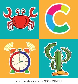C Alphabet zum Lernen mit drei Arten von Vokabular-Beispielen.