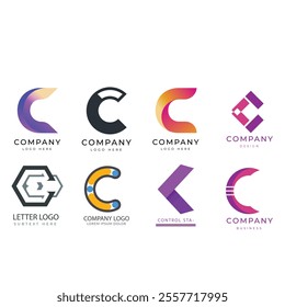 c alphabet letter initial colorful gradient design Corporate business brand company abstract logo design collection