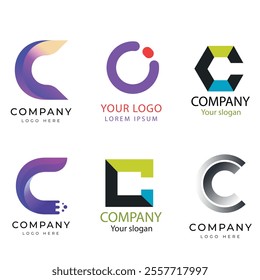 c alphabet letter initial colorful gradient design Corporate business brand company abstract logo design collection