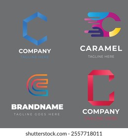 c alphabet letter initial colorful gradient design Corporate business brand company abstract logo design collection