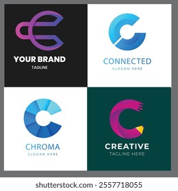 c alphabet letter initial colorful gradient design Corporate business brand company abstract logo design collection