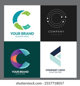 c alphabet letter initial colorful gradient design Corporate business brand company abstract logo design collection