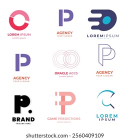 C alphabet letter initial colorful gradient design Corporate business brand company abstract logo design collection