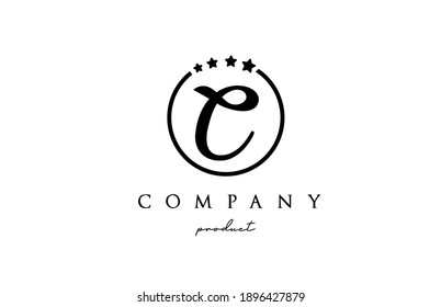 C alphabet letter logo for company and corporate. Design with circle and star in simple black and white colors. Can be used for a luxury brand 