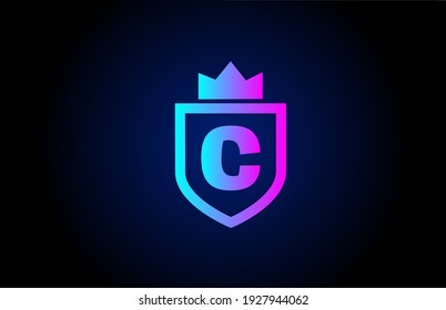 C alphabet letter logo icon for business. Company design with king crown and shield in gradient color for corporate identity