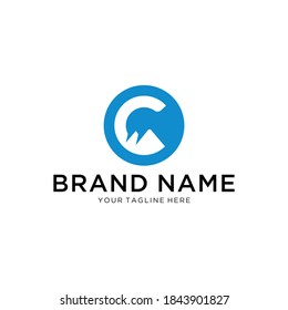 C alphabet mountain negative space letter logo blue