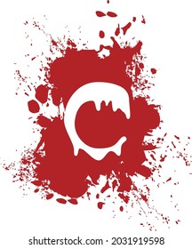 C - Alfabeto con salpicaduras y efecto spray y fondo rojo.