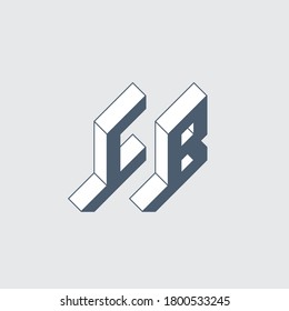 C and B - Monogram or logotype. Isometric 3d font for design. Volume alphabet. Three-dimension letters. CB - 2-letter code.