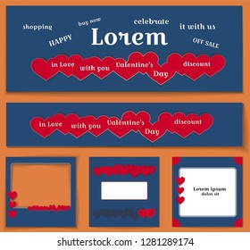 c backround and red hearts - set banner Template for poster design media, decoration magazine, cover web, flyer print