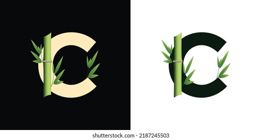 c diseño de iconos de logotipo de bambú con hojas de patrón creativas basadas en iniciales