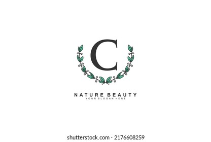 C beauty floral logo design inspiration. Vector letter wedding template design for brand.