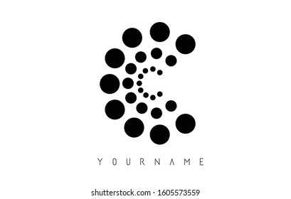 C Black Dotted Letter Logo Design. Dotted shape logotype.