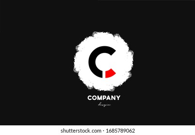 C black red white alphabet letter logo icon with grunge design for business and company