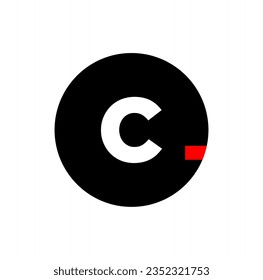 Icono vectorial de marca C con punto rojo.