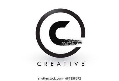 Diseño de logotipo de letra de pincel C con círculo negro. Logotipo de icono de letras cepilladas creativas.