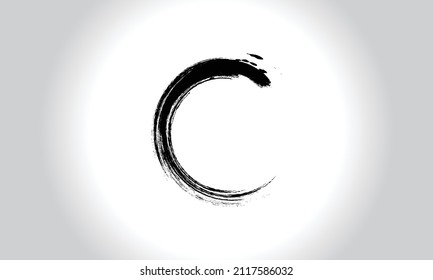 C Brush Stroke Letter Logo Design. Black Paint Logo Leters Icon with Elegant Circle Vector Design.