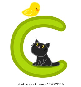 C for canary and cat. Letter for funny alphabet.