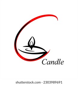 C - Candle. ABC with objects. Series of letters A-Z. Images of objects. Minimalism. Beautiful letters. Line drawing. logo design initial C combine with object. svg