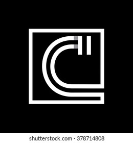 C capital letter enclosed in a square. . Overlapping with shadows monogram, logo, emblem. Trendy design. 