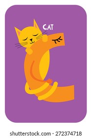 C for cat alphabet flashcards template for baby vector/illustration