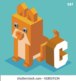 C for cat, Animal Alphabet collection. vector illustration