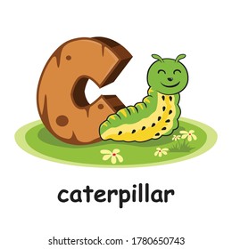 C for Caterpillar Cartoon 3D Alphabet Wood Animals